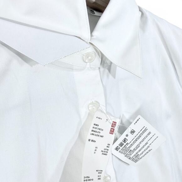 UNIQLO Lot 2 NEW UV Cut Stretch Broadcloth Long Sleeve Shirt White Work Women XS - Picture 5 of 11